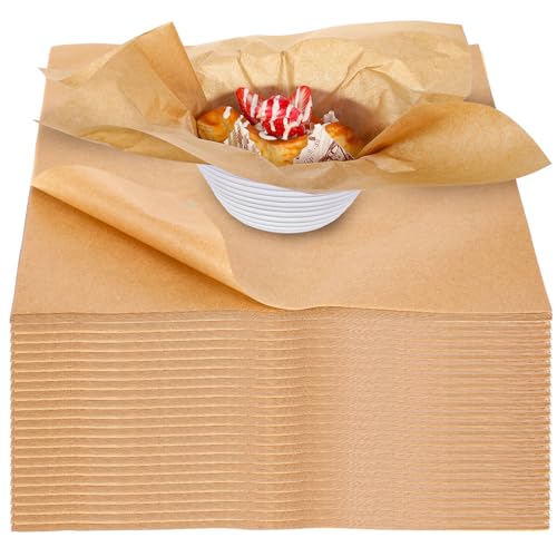 Home 12 x 12 Grease Proof Deli Wrappers (500 Pack) - Pre Cut Natural Wax Paper Sheets - Recyclable Food Basket Liners -Kraft Deli Squares For Sandwiches, Lining Wire Food Baskets, Food Tray