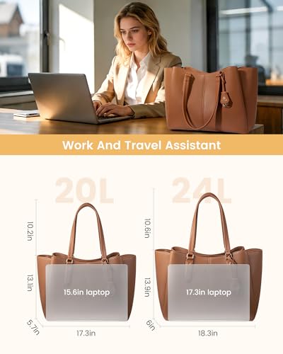 Image of LOVEVOOK Laptop Tote Bag for Women 15.6 In Work Bags with Triple Compartments Large Faux Leather Computer Office Briefcase