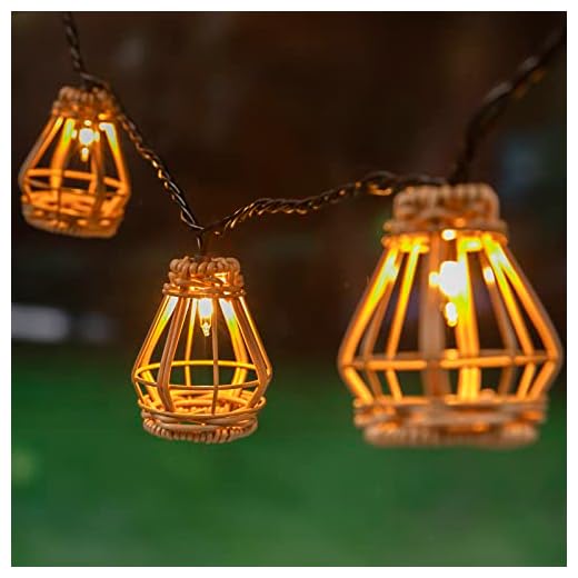 Decorative String Lights, UL Listed Rattan Lantern Style Patio Lights with 10 Mini Bulbs - Connectable, Weatherproof Plug In Lights for Indoor/Outdoor Home Decor, Pergola, Porch, Party and Backyard