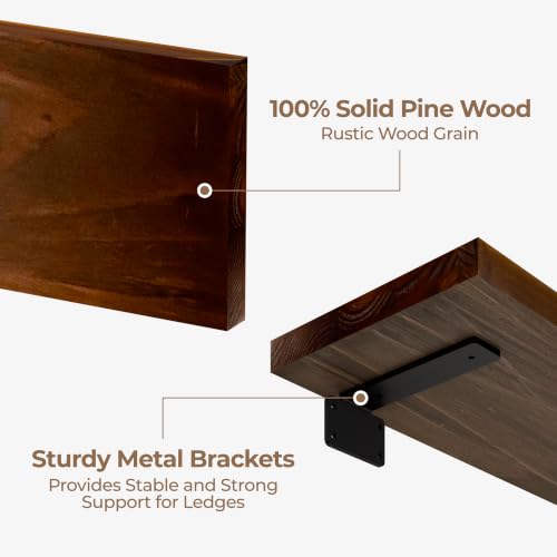 Image of 48 Inch Long Floating Shelf for Wall, 3 Tier Solid Wood Floating Book Shelf,Walnut Large Wall Shelf with Heavy Duty Brackets,Floating Bookshelf for Living Room