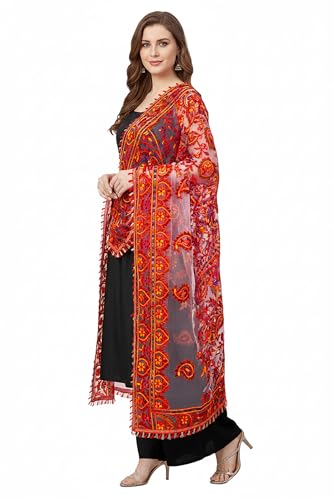 Chandrakala Net Dupatta for Women Elegant Sheer Floral Wrap for Ethnic Wear Wedding Party & Festive Styling White Multicolor (D281WHI)