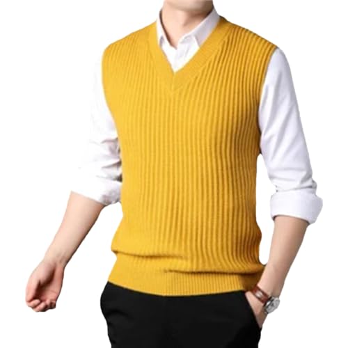 Dcvmvmn Mens Knit Jumper Solid Casual Basic Sweater Sleeveless For Autumn Winter V Neck Pullover