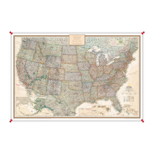 Image of Executive USA Map Poster with Pins - National Geographic Antique Style Travel Tracker - Large 30 inch x 45 inch