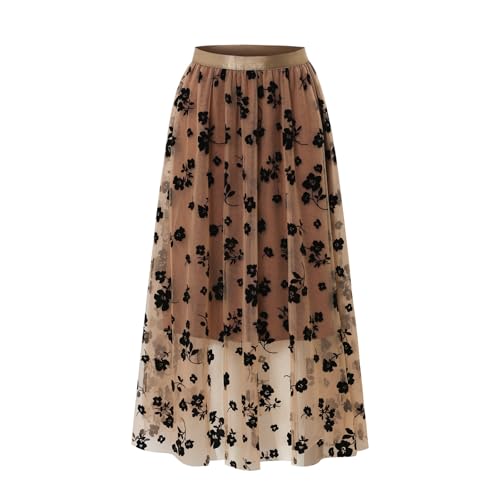 Women's A-Line Fairy Elastic Waist Pleated Tulle Midi Skirt
