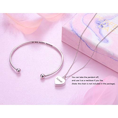 FLYOW Easter Gifts Women Urn Bracelet for Ashes for Girls Sterling Silver Cremation Jewelry Memorial Ashes Keepsake Urn Bangle with Heart Drop Pendant Engraved in My Heart Forever - Image 6