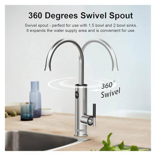 Elektrischer Warmwasserbereiter, Küchenarmatur, 2- in- 1, Mit Digitalanzeige, Wasserhahn Aus Edelstahl Schnelle ErwäRmung-3