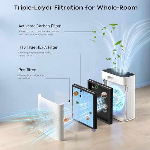Image of 3 Pack HAP603 Replacement Filter Compatible with ECOSELF HAP603 / HAP603WF Air Purifier, 3-Stage Filtration, H13 True HEPA Filter, # RFHAP603, Blue