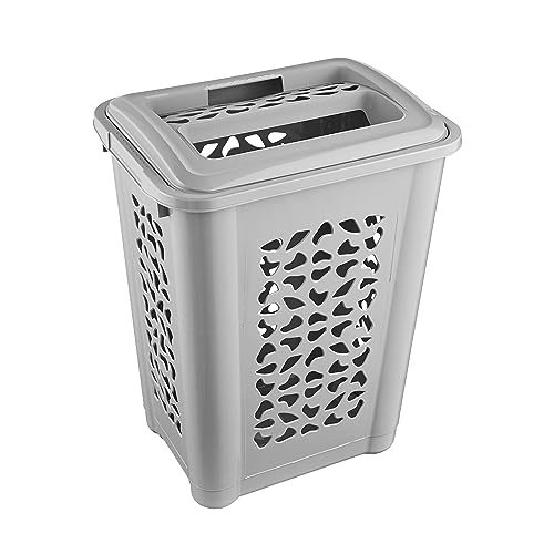 keeeper Wäschebox mit Einwurfschlitz und aufklappbarem Deckel, Luftdurchlässig, 60 l, Per, Nordic Grey