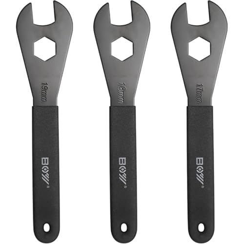 Juego de 3 Llaves Cónicas de Acero al Carbono para Bicicleta - Herramientas de Reparación de Buje con Llave Inglesa (17/18/19 mm)
