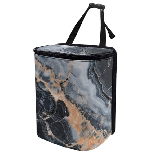 Image of Talayituse Marble Print Car Trash Bin, Large Size Auto Trash Can Adjustable Portable Garbage Can with Lid, Vehicle Hanging Bag for Headrest Front Back Seat