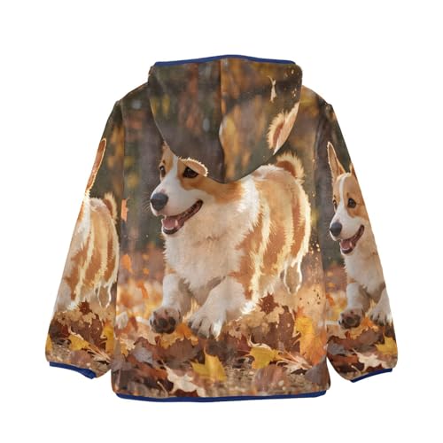 Happy Dog Running Among Leaves Toddler Fleece Jacket Girl Boys Hooded Fleece Jacket Coat Warm Outwear Zip-up 3-10T2