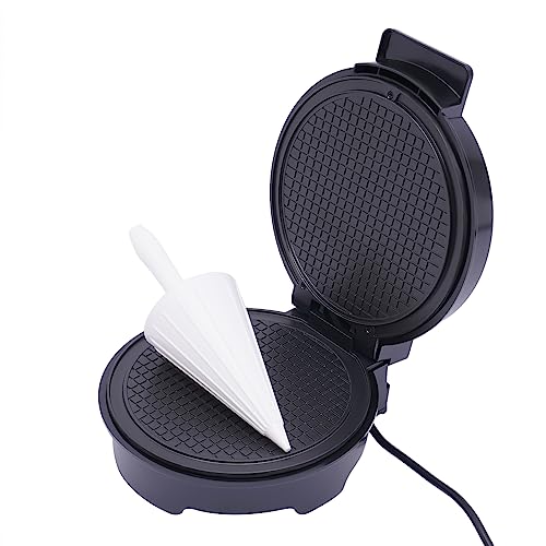 Gaufrier rond 1200 W - Pour cornets de glace et gaufres - Thermostat réglable et moule conique - Revêtement anti-adhésif - Noir