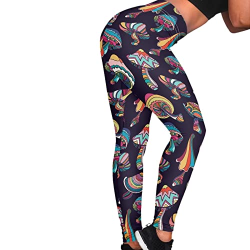 Biyejit Pantalon de yoga taille haute pour femme Legging d'entraînement pour femme, Champignon de dessin animé., XXL