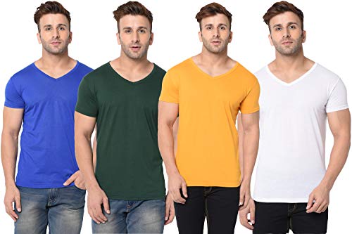Image of JANGOBOY Men's Solid Half Sleeve V-Neck Cotton Blend T-Shirt