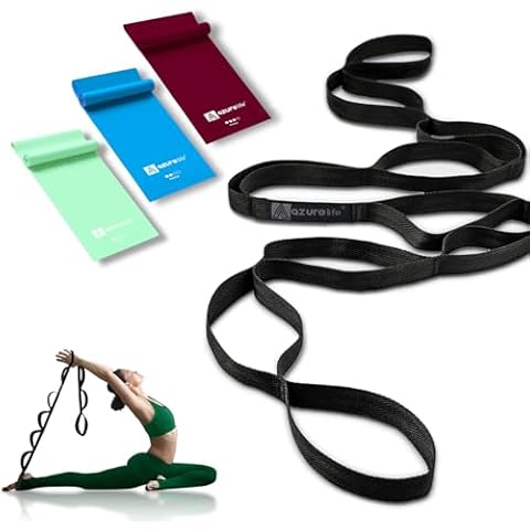 A AZURELIFE Flat Resistance Band Set (3 Pieces Total) Exercise Bands and Premium Durable Stretch Strap with Loops Cover