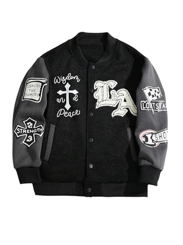 SOLY HUX Boy's Graphic Varsity Jackets Gothic Button Down Baseball Jacket Outerwear Streetwear