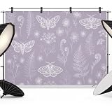 Purple Butterfly Botanical Backdrop 12x8ft Summer Plants Line Art Photography Backdrop Fabric Photoshoot Background Tapestry Banner for Birthday Baby Shower Decoration Party Video Photo Studio Props