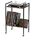 YBING Record Player Stand 2 Tier Record Player Table with Storage Shelf Small End Table with Book Shelf Nightstand Side Table with Metal Frame and Wheels, Brown