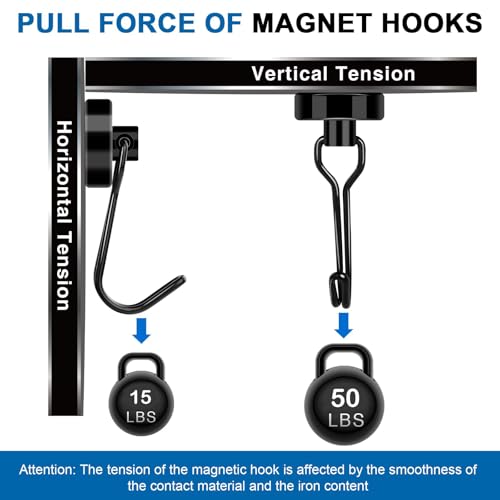 LOVIMAG Hooks, 50lbs+ Magnetic Magnet Hook 2025 Cruise Cabin Ship Essentials Heavy Duty Strong Refrigerator Fridge Hanging for Classroom Beach Vacation Kitchen Grills Home Mug Hanger (20 Pack), Black