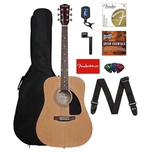 Fender FA-125 Acoustic Guitar - Natural Bundle with Gig Bag, Tuner, Strings, Strap, Picks, Austin Bazaar Instructional DVD, and Polishing Cloth