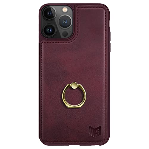 Suanpot For Iphone 14 Pro 6.1" Wallet Case With [360°Rotation Ring Kickstand]【Rfid Blocking】 Credit Card Holder, Pu Leather Protective Cover Women Men For Apple 14 Pro Phone Case Wine Red #TOP6