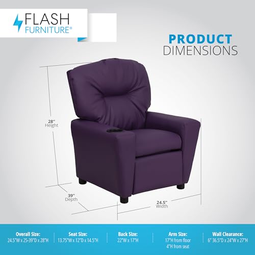 image for Flash Furniture Chandler Vinyl Kids Recliner with Cup Holder and Safet