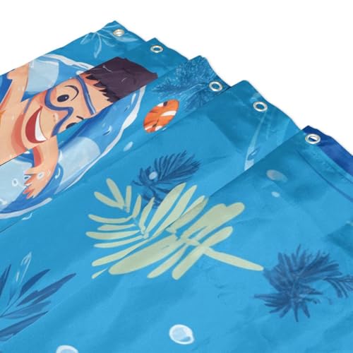 Rideau de douche imperméable garçon en polyester bleu pour baignoire - 4