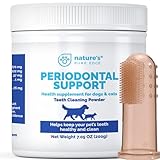 Periodontal Support Dental Powder for Dogs & Cats – Teeth Cleaning Supplement with Free Finger Toothbrush – Helps Reduce Bad Breath, Plaque & Tartar – Supports Healthy Teeth & Gums – 200g