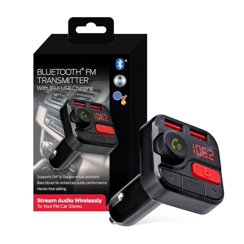 Monster Bluetooth FM Transmitter for Car Cigarette Lighter, Bass Boost, Track Back/Forward, Volume, Play/Answer Buttons, Micro SD Card Slot, Microphone, 2 USB Chargers, Google Voice & Siri Compatible
