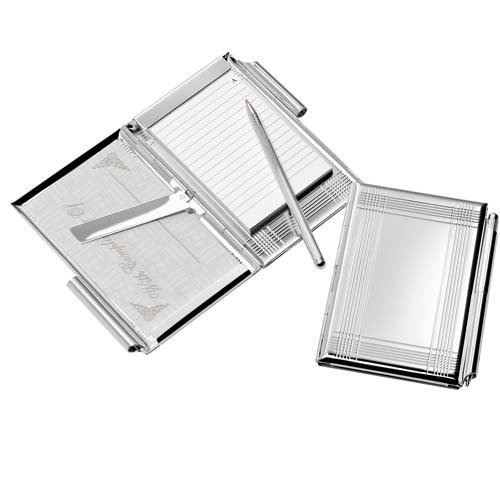 Silver Plated Card Case with Notebook & Pen