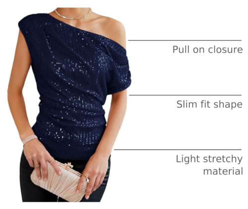 Image of GRACE KARIN One Shoulder Sequin Sparkly Tops for Women Ruched Asymmetrical Glitter Tops Slimming Sparkle Party Shirts