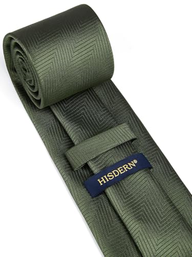HISDERN Krawatten für Herren Oliv Grün Klassische Hochzeit Krawatte mit Einstecktuch Set Formal Elegante Business Party