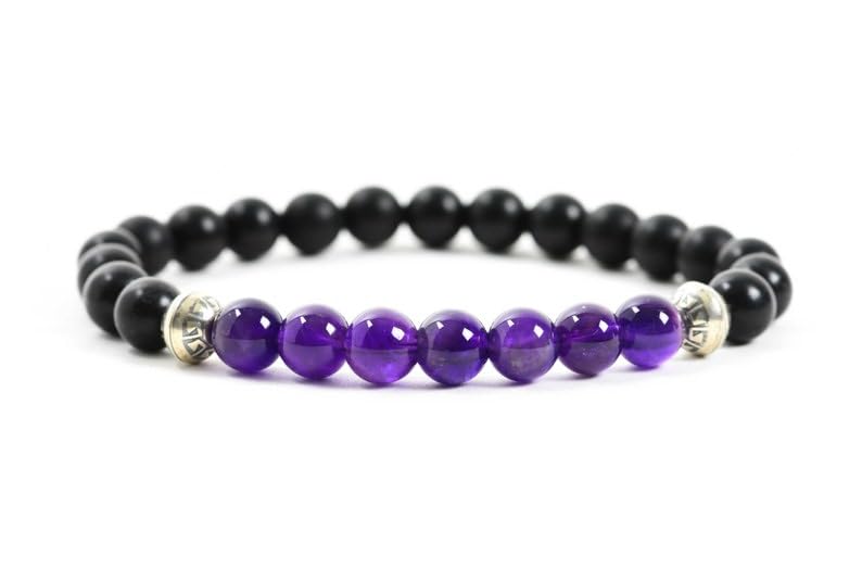 Bracelet améthyste et onyx noir 8mm | Pierres naturelles LKBEADS