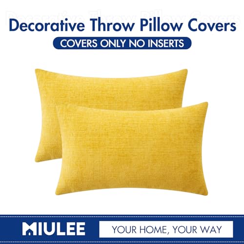 MIULEE Pack of 2 Couch Throw Pillow Covers 12x20 Inch Soft Yellow Chenille Lumbar Pillow Covers for Sofa Living Room Spring Home Decor Couch Solid Dyed Cases by MIULEE - Image 6
