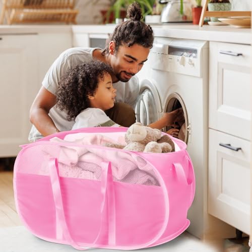 Image of 100L Collapsible Laundry Baskets, Tear Proof Pop Up Laundry Hamper with Dual Handles, Large Foldable Laundry Basket, Easy to Carry Laundry Hamper for Home, Laundry Room, Bedroom, Dorm, Travel Pink