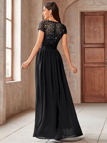 Miusol Women's Classy Scoop Neck Sequin Lace Contrast Bridesmaid Party Maxi Dress4