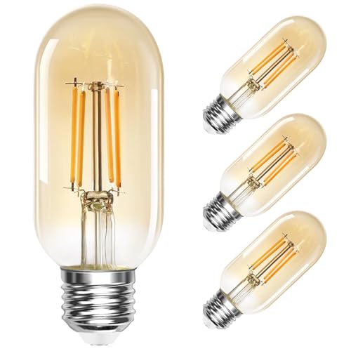 El Mejor Listado de Focos vintage . 46 MOYAC 4Pcs Bombilla LED Edison, Focos LED T45 4W 2700K E26, Luz Cálida de Estilo Vintage Antiguo, Foco EVintage con Ámbar Tinte para Lámpara de Techo, Bar, Cafetería,...