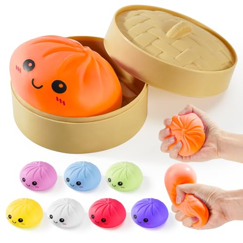 Image of Dumpling Squishy Toys, Giant Dumpling Squishy Mystery Box, Colorful Squishies Dumplings Stress Balls Toy, Stocking Stuffers with Food Steamer Stretchy Desk Toy (Orange)