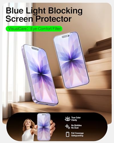 Image of SMARTDEVIL 3 Pack Tempered Glass for iPhone 17 Screen Protector, Anti Blue Light, Eye Protection, SGS Military-Grade Shatterproof, Fast & Easy Installation, Case Friendly Design
