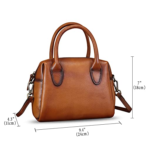 Image of Genuine Leather Handbag for Women Leather Top Handle Purse Retro Handmade Satchel Vintage Crossbody Hobo Bag