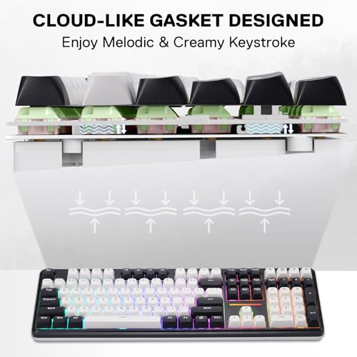 Image of Redragon K745 PRO Wireless Gasket RGB Gaming Keyboard, 108 Keys Mechanical Keyboard w /Extra 4 Hotkeys, Hot-Swap South-Facing LED Socket, 5-Layer Noise Dampening, Round PBT Keycaps, Mint Mambo Switch