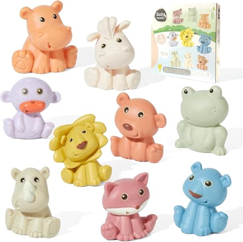 Mold-Free Bath Toys for Babies & Toddlers – 9Pcs Non-Toxic Silicone Set, Dishwasher Safe & Easy to Clean – Safe Bathtime Toys for Boys & Girls