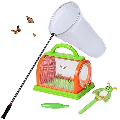 RESTCLOUD Kids Bug Catcher Kit for Outdoor Explorer Bug Collection, Critter Case, Bug Catching Net, Magnifying Glass and Tweezer for Boys and Girls Toddlers Science Educational Playset