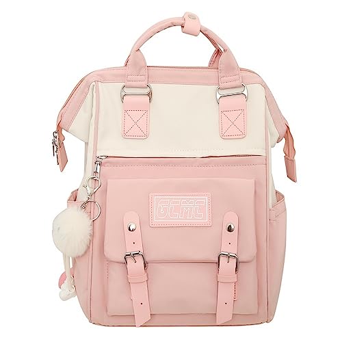 JHTPSLR Preppy Backpack Cute Vintage Backpack Aesthetic Backpack Book Bags Classic Backpack Large Waterproof Laptop Backpack Supplies (Light Pink)