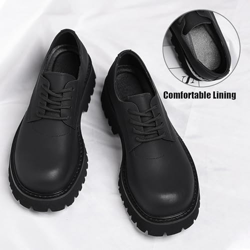Men's Classic Leather Matte Platform Big Round-Toed Derby Shoes Retro Lace Up Chunky Block Heel Lug Sole Non Slip Dress Oxfords for Business Party Wedding4