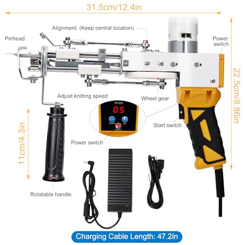 Image of Tufting Gun Kit 2 in 1 Non-Slip Grip Carpet Trimmer kit Digital Screen Controls Speed Rug Gun Kit Cut Pile /Loop Pile Rug Tufting Kit