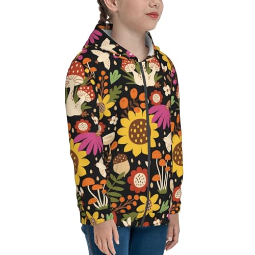 Sunflowers Mushrooms Kid Hoodies Boys Zip Up Sweatshirts Girls Pullover with Pocket4