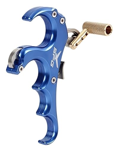 Sofobod Compound Bow Release Aid, 4-Finger Aluminum Hand Held Camo Archery Bow Release (Blue)