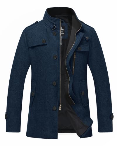 Image of Wantdo Men's Wool Blend Jacket Stand Collar Windproof Pea Coat