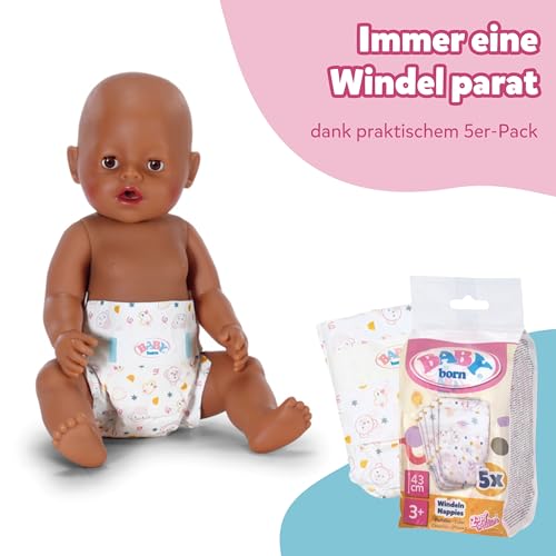 BABY born 5 Puppenwindeln - Mit süßem Print & Klebestreifen - Hochwertiges Puppenzubehör - Zubehör geeignet für Puppen der Größe 43 cm, Rose